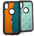 2x Decal style Skin Wrap Set compatible with Otterbox Defender iPhone X and Xs Case - Ripped Colors Orange Seafoam Green (CASE NOT INCLUDED)
