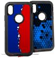 2x Decal style Skin Wrap Set compatible with Otterbox Defender iPhone X and Xs Case - Ripped Colors Blue Red (CASE NOT INCLUDED)