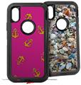 2x Decal style Skin Wrap Set compatible with Otterbox Defender iPhone X and Xs Case - Anchors Away Fuschia Hot Pink (CASE NOT INCLUDED)