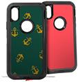 2x Decal style Skin Wrap Set compatible with Otterbox Defender iPhone X and Xs Case - Anchors Away Hunter Green (CASE NOT INCLUDED)