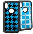2x Decal style Skin Wrap Set compatible with Otterbox Defender iPhone X and Xs Case - Houndstooth Blue Neon on Black (CASE NOT INCLUDED)