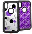 2x Decal style Skin Wrap Set compatible with Otterbox Defender iPhone X and Xs Case - Lots of Dots Purple on White (CASE NOT INCLUDED)