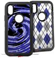 2x Decal style Skin Wrap Set compatible with Otterbox Defender iPhone X and Xs Case - Alecias Swirl 02 Blue (CASE NOT INCLUDED)