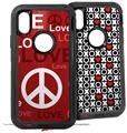 2x Decal style Skin Wrap Set compatible with Otterbox Defender iPhone X and Xs Case - Love and Peace Red (CASE NOT INCLUDED)