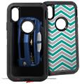 2x Decal style Skin Wrap Set compatible with Otterbox Defender iPhone X and Xs Case - 2010 Chevy Camaro Aqua - White Stripes on Black (CASE NOT INCLUDED)