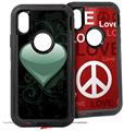 2x Decal style Skin Wrap Set compatible with Otterbox Defender iPhone X and Xs Case - Glass Heart Grunge Seafoam Green (CASE NOT INCLUDED)