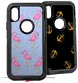 2x Decal style Skin Wrap Set compatible with Otterbox Defender iPhone X and Xs Case - Flamingos on Blue (CASE NOT INCLUDED)
