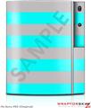 Sony PS3 Skin Kearas Psycho Stripes Neon Teal and Gray