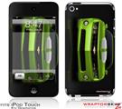iPod Touch 4G Skin - 2010 Chevy Camaro Green - White Stripes on Black
