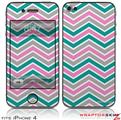 iPhone 4 Skin Zig Zag Teal Pink and Gray