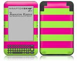 Kearas Psycho Stripes Neon Green and Hot Pink - Decal Style Skin fits Amazon Kindle 3 Keyboard (with 6 inch display)