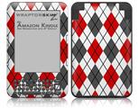 Argyle Red and Gray - Decal Style Skin fits Amazon Kindle 3 Keyboard (with 6 inch display)