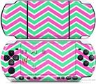 Sony PSP 3000 Decal Style Skin - Zig Zag Teal Green and Pink