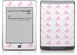 Pastel Butterflies Pink on White - Decal Style Skin (fits Amazon Kindle Touch Skin)