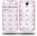 Pastel Butterflies Pink on White - Decal Style Skin (fits Samsung Galaxy S IV S4)