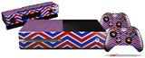 Zig Zag Red White and Blue - Holiday Bundle Decal Style Skin fits XBOX One Console Original, Kinect and 2 Controllers (XBOX SYSTEM NOT INCLUDED)